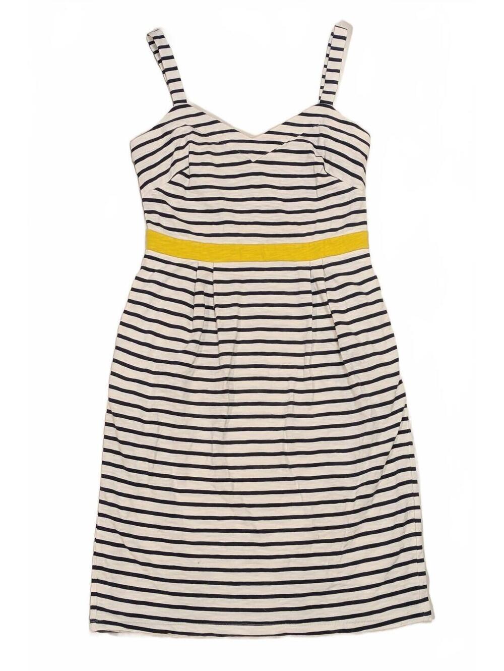 Boden White Navy Blue Stripe Yellow Empire Waist Cotton Tank Dress Size 2 R